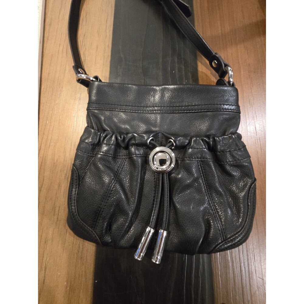 B Makowsky Black Pebbled Leather Crossbody Shoulder Bag  Nickel Hardware